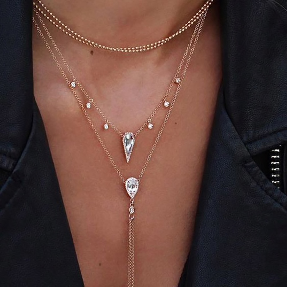 🎀BLING LAYER GOLD NECKLACE CHOKER DIAMOND BOHO - Picture 7 of 7